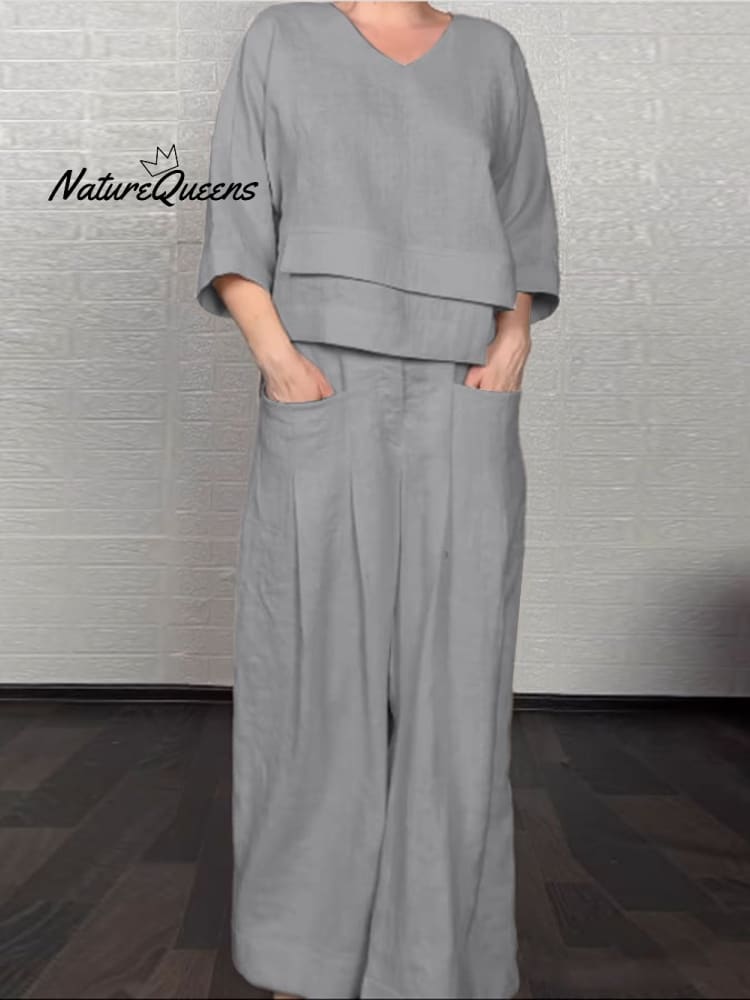 Women'S Casual Solid Color Irregular Shirt and Pats Suit