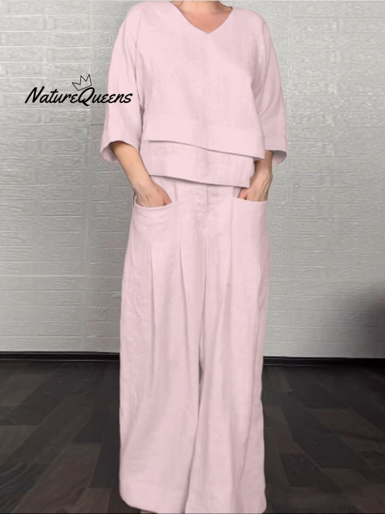 Women'S Casual Solid Color Irregular Shirt and Pats Suit