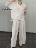 Women'S Casual Solid Color Irregular Shirt and Pats Suit