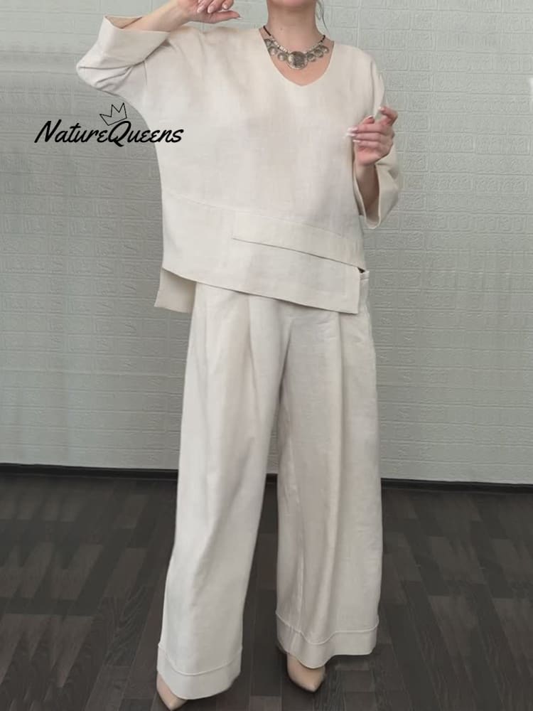 Women'S Casual Solid Color Irregular Shirt and Pats Suit