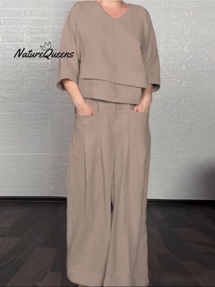 Women'S Casual Solid Color Irregular Shirt and Pats Suit