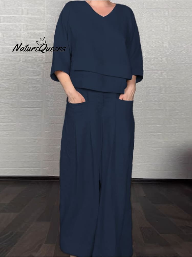 Women'S Casual Solid Color Irregular Shirt and Pats Suit