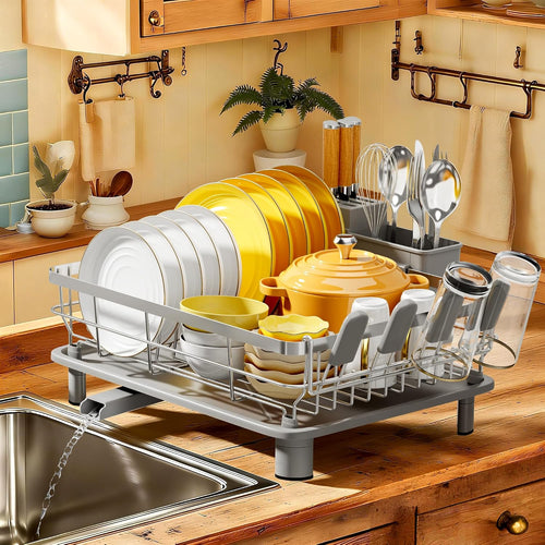 Dish Drying Rack with Drainboard for Kitchen Counter, White
