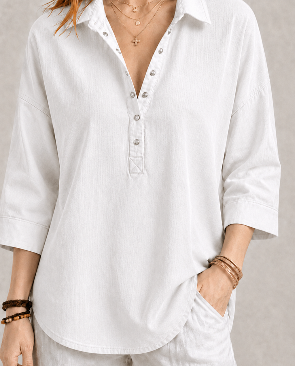 New Arrival🔥 Women's Casual Linen Blend Henley 3/4 Sleeve Shirt