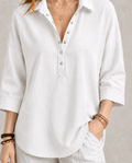 New Arrival🔥 Women's Casual Linen Blend Henley 3/4 Sleeve Shirt