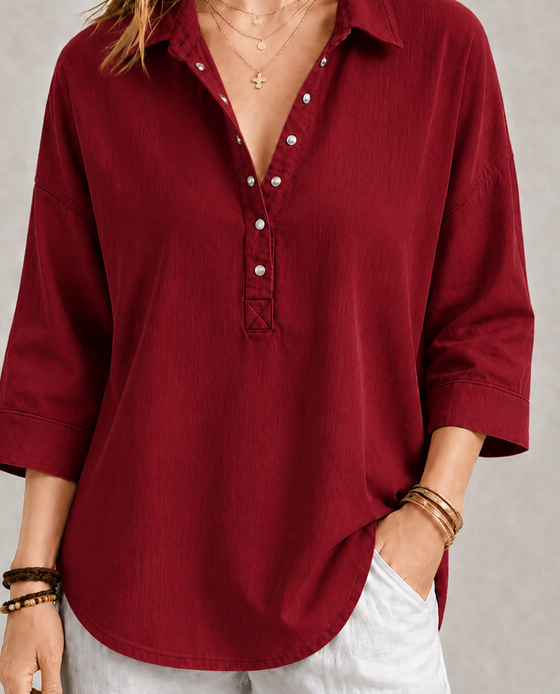 New Arrival🔥 Women's Casual Linen Blend Henley 3/4 Sleeve Shirt