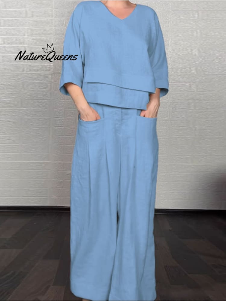 Women'S Casual Solid Color Irregular Shirt and Pats Suit