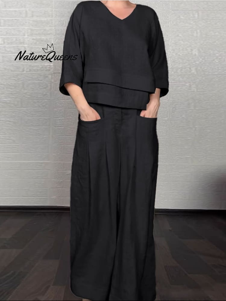 Women'S Casual Solid Color Irregular Shirt and Pats Suit