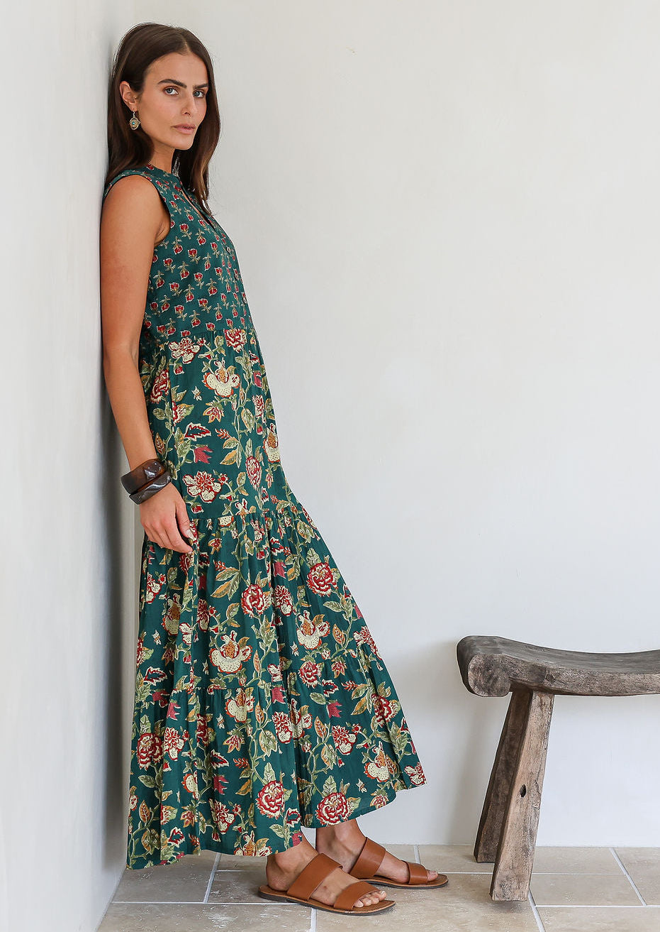 Wild Garland floral maxi dress styled on a model.